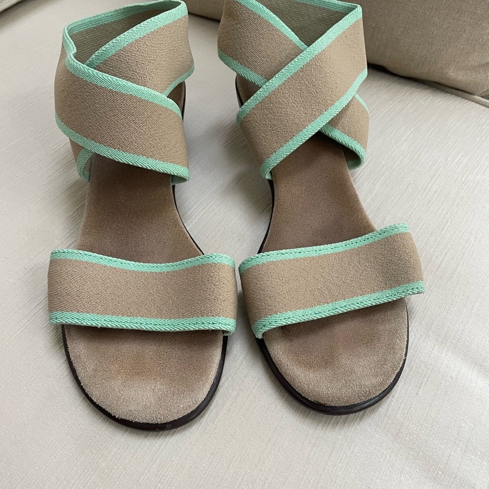 Women's Tan and Green Sandals